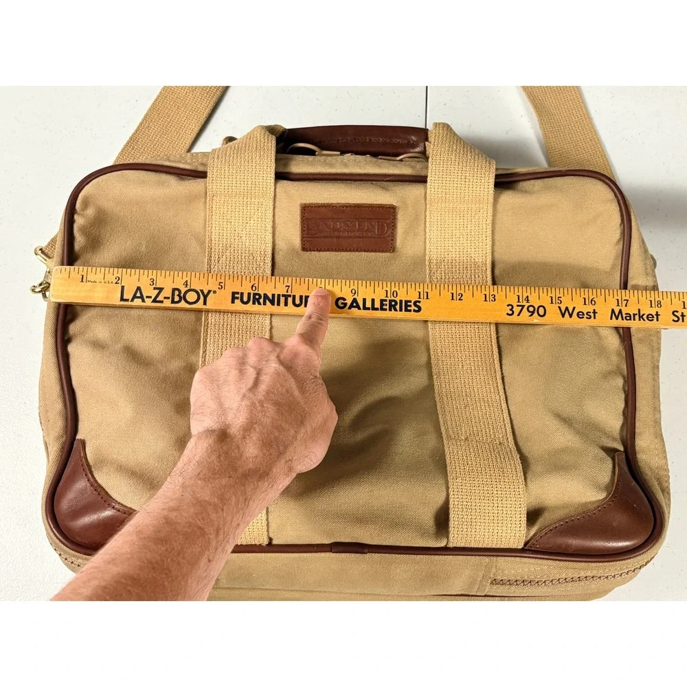 Vintage Lands' End Duffle Bag Canvas Leather USA Made Strap Beige